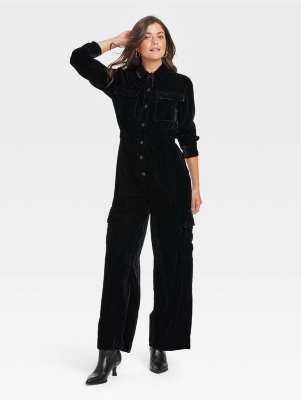 Universal Thread Women's Long Sleeve Velvet Cargo Jumpsuit